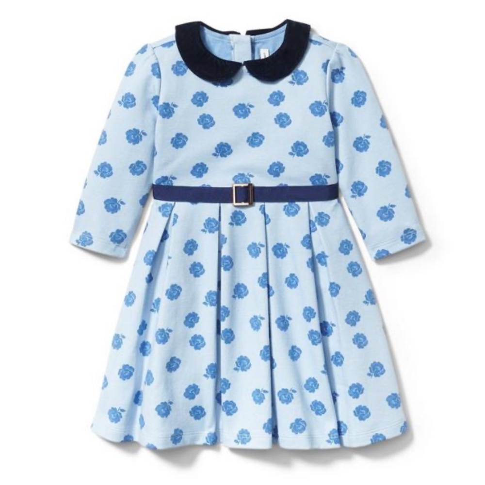Janie and Jack Blue Pleated Floral Ponte Dress 2T